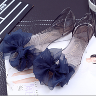 Gratis Ongkir - Sandal Jelly Mawar Pom Pom Kekinian / Flatshoes Transparan Bening /Sandal Wanita