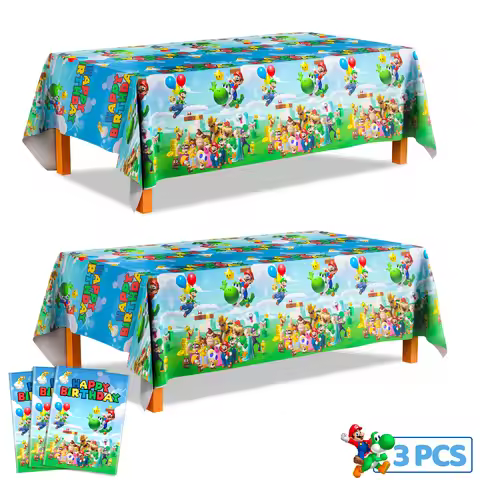 3pcs Super Mario Birthday Party Supplies Super Mario Tablecloth Mario Bros Table Cover for Kid Mario