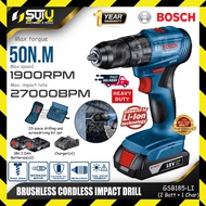 【100% ORIGINAL】BOSCH GSB185-LI 18V 50NM Brushless Cordless Impact Drill 1900RPM 27000BPM w/ 2 x Batt