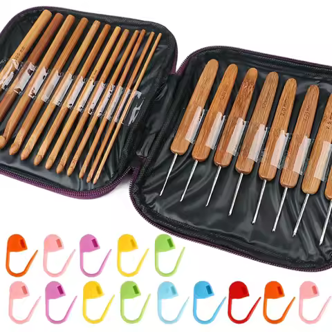 20pcs Bamboo Crochet Hook Set Sewing And Weaving Tools Yarn Crochet Hook Household for Beginners & E