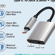 KI3 Mcdodo Splitter Type C To Jack 35MM 2 Port USB C 2in1 35MM Audio Adapter Pd Charging Charger Con