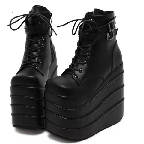 Size 35-41 Botas Mujer Plataforma Winter Womens Boots Punk Style White Wedge High Heel Boots Lace Up