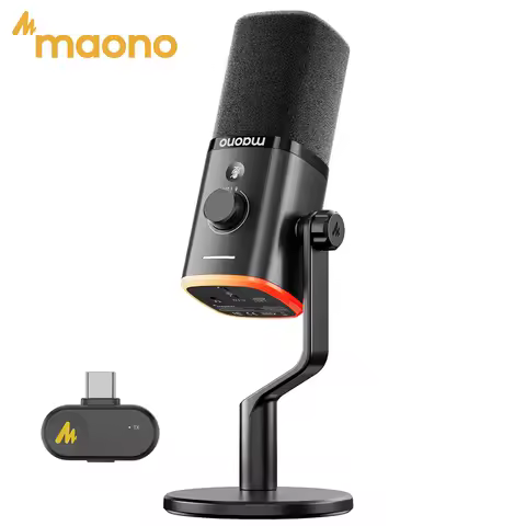 MAONO PD100W Wireless USB Dynamic Microphone Cardioid Microphone One-Touch Mute Noise Reduction RGB 