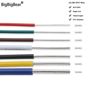 5/10/20M UL1007 Single Core Copper Wire 26 24 22 20 18 16 14 AWG PVC Insulation Solid Tinned Plating