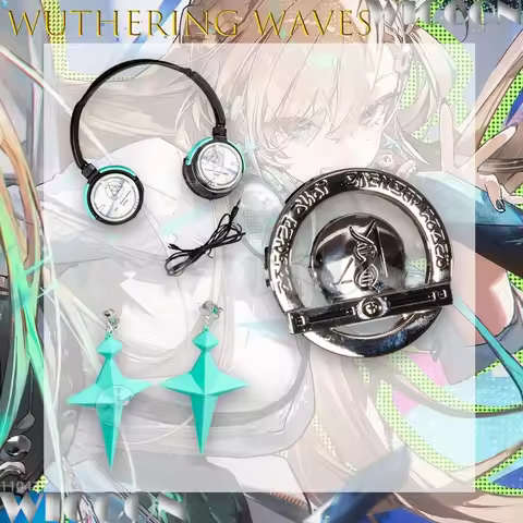 Wuthering Waves lynae Earrings Headset Metal Brooch Cosplay Accessory Anime Character Halloween wig 