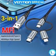 Vention USB Charging Cable 3 in 1 Micro USB Lightning Cable 480Mbps Fast Charging USB Data Cable