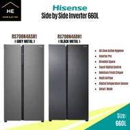 Hisense 660L Side by Side INVERTER Refrigerator Fridge RS708N4ASN1 (Grey Metal) | RS708N4ABN1 (Black