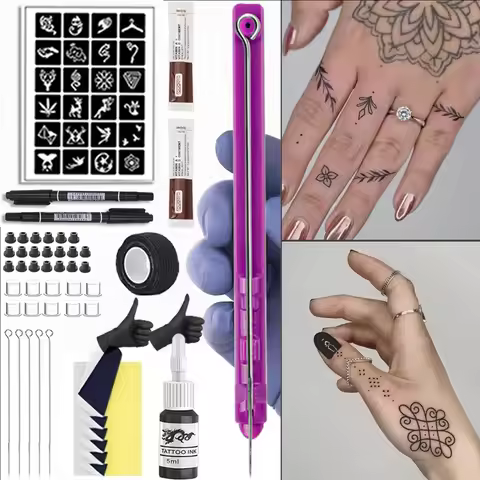 3D DIY Hand Poke Tattoo Kit Professional Tattoo Needle Holder Set with Stick and Poke Needle for Bod