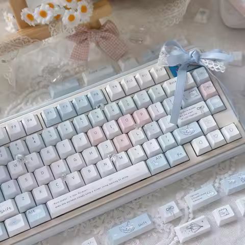 MAIMOOO Blue Rain Keycaps Light Blue Morandi Blue Cherry Pbt Personalized Cute Keycaps 130Keys For A