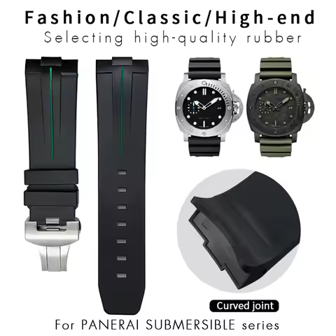 22mm 24mm Curved Rubber Silicone Watchband Fit for Panerai LUMINOR SUBMERSIBLE PAM441 Soft Watch Str