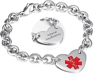 LF 316L Stainless Steel DNR Engraved Medical Alert Heart Charm Link Bracelet Rolo Chain Medic ID Bra