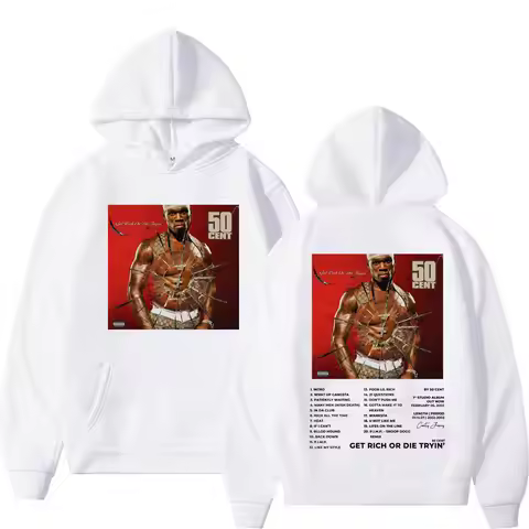 Rapper 50 Cent Album Double Sided Print Hoodie Men Women Fashion Hip Hop Oversized Pullovers Vintage