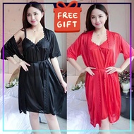 FREEGIFT Baju Tidur Wanita Two Pieces Set Robes Sexy Lingerie Sleepwear Nightwear Pyjamas Baju Tidur