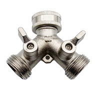 I2[LFS Store] Exclusive1Set 3/4 2 Way Heavy Duty Garden Hose Splitter Y Splitter Silver For Water Ta
