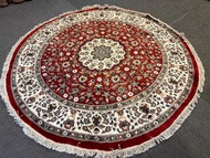 "Exquisite Persian Isfahan Round Silk & Wool Carpet Luxuriously Thick Soft Pile Handmade in Pakistan
