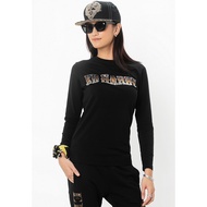 Ed Hardy Cyber Signature Long Sleeve T-shirt for Women – Regular Fit Cotton Lycra Top with Rhineston