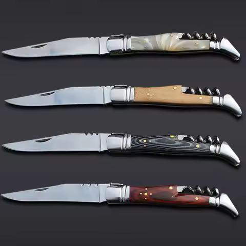 laguiole Pocket Knife Corkscrew Wine Openers Portable Folding Steak Knives Outdoor Camping Knife Cam