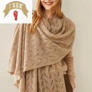 【好康推薦】冬季新款女式純山羊絨針織圍巾披肩兩用保暖圍脖鏤空柔軟長方巾