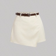 Plus Size Women Apricot Casual Wrap Belt Shorts For Summer,Vacation,Boho,Beach,Western,Concert Outfi