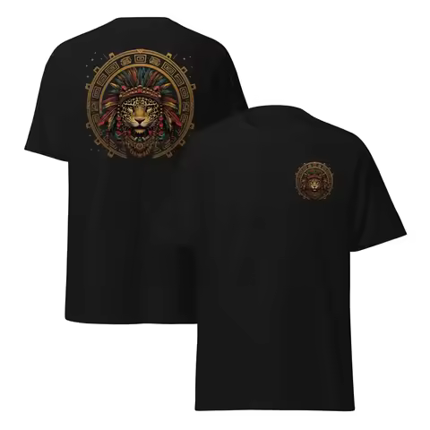 Aztec Jaguar Warrior T-Shirt Tribal Jaguar Headdress Design Ancient Aztec Animal Graphic Tee Bold Wa