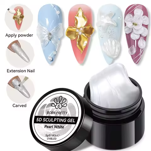 BORN PRETTY Pearl White 5D Sculpting Gel Nail Polish 5g Solid Carved Shaping Carving Molding Gel Soa
