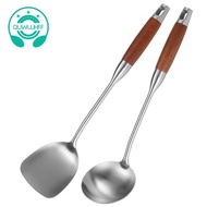 Stainless Steel Spatula for Carbon Steel, Stainless Steel Wok Spatula Metal, Wok Tools Set, Wooden Handle Soup Ladle  Reusable