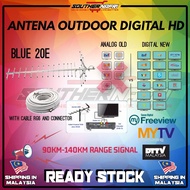 [ ORIGINAL SET ] MYTV ORIGINAL DECODER MYTV + 20E BLUE ANTENA OUTDOOR ARIAL MYTV MYFREEVIEW DIGITAL 