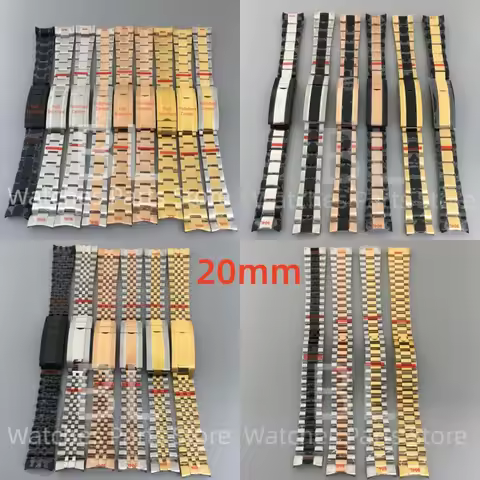 BLIGER 20mm Width 904L Solid Stainless Steel Strap Brushed Polished Center Oyster Jubilee Glide Lock