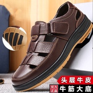 Middle-aged Elderly Business Toe-covered Men's Sandals Casual Dad Shoes Beach Shoes Genuine Leather 