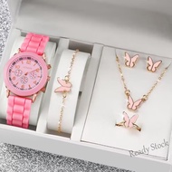 【hot sale】 ✒✟❁ C11 6PCS Ready Stock Geneva Silicone Jam Tangan Perempuan Sport Watch Women Wrist Watch Jewlery Set No Box