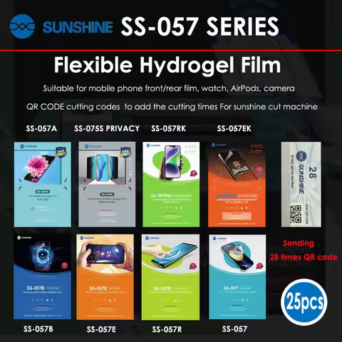 25pcs Sunshine SS-057 SS-057RK SS-057E Flexible Hydrogel Film Screen Protective Film With QR CODE