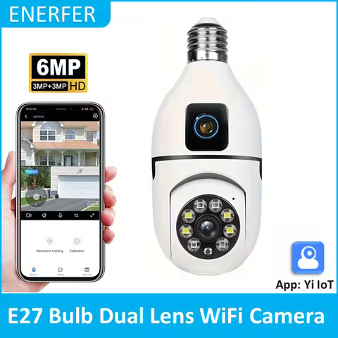 6MP E27 Bulb Dual Lens WiFi Camera Indoor Body Tracking Wireless Color Night Vision Bidirectional Au
