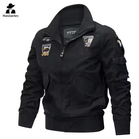 Climbing Work Jacket Men's Autumn Vintage Khaki Embroidered MA1 Flying Cargo Jacket Field Loose Carg