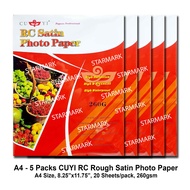 5 Packs Cuyi RC Rough Satin Photo Paper Papers Photopaper Photopapers - A4 Size, 8.25x11.75 inches, 