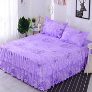 คลุมทั้งหมดผ้าระบายขอบเตียงกันฝุ่นผ้าคลุมเตียงผ้าคลุมเตียง Sablon Bunga สไตล์เกาหลีชิ้นเดียว