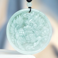 TIMESWIND สีเขียวอ่อนธรรมชาติเกรดหยก Kylin ให้ศีลให้พรผู้ชายจี้ทรงกลมที่มีใบรับรอง