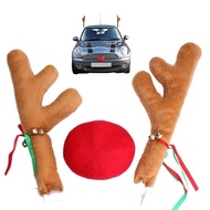 [Reindeer Christmas Decor Car Vehicle Nose Horn Costume Set] [2 Antlers + 1 Nose Christmas  Car Deco