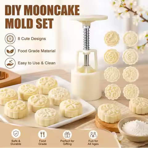 4pcs/8pcs Set Mooncake Mold Mid-Autumn Festival Hand-Pressure Flower Moon Cake Mould DIY Hand Moonca