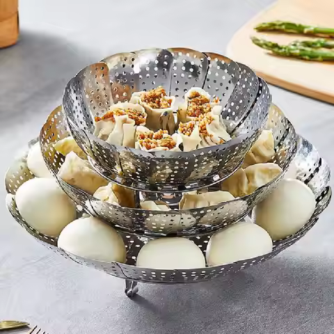 Folding Stainless Food Steamer Vegetable Fruit Food Basket Mesh Steamer Rack Cookware Utensils For C