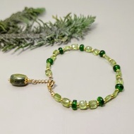 手鍊 天然 橄欖石 綠鉻透輝石 碧璽 包金 金色琉璃珠 寶石 手珠