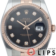 勞力士 Datejust 36 男士腕錶 Jubilee 10P 鑲鑽 Datejust 男士腕錶 116231G（隨機）帶盒保修 K18PG/SS 男士腕錶 黑色拋光 成色極佳 [二手]