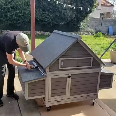 Mobile Chicken Coop with Super Large Wheels and 6 Nesting Boxes Expandable Duck House for 6-8 Chicke