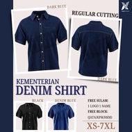 [DENIM DARK BLUE/BLACK] Denim Corporate Shirt Unifotm with FREE 1 Logo & 1 Name (Jata/KKM/KPM) Baju 