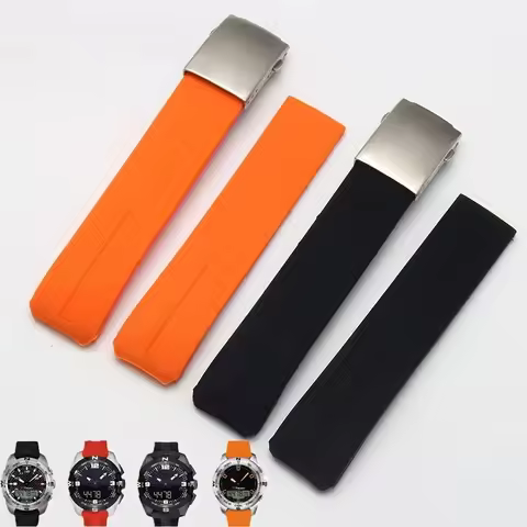 20MM 21MM Black Orange Silicone Rubber Strap FOR Tissot TOUCH COLLECTION EXPERT SOLAR Series T091T01