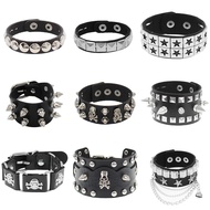 80s Black Round Square Gothic Spike Bracelet Punk Rock Bracelet Studded Faux Leather Bracelet for Me