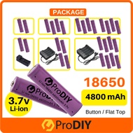 COMBO Bateri Boleh Cas Semula PRODIY 18650 3.7V Flat Top / Button Top Rechargeable Battery 4800mah