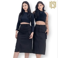 Midi Cargo Skirt 7/8 Cassa Highwaist Cargo Skirt Elastic Back L,XL