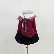 Lady Style Women's Big Size Outfit Set Off Shoulder Top + Belly Covering Puffed Skirt A333+CV413