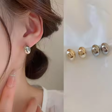 New Metal Geometry Bean Gold Silver Color Stud Earring for Women Female Sweet Jewelry Wedding Christ