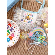 Cat Birthday Set Dog Cat Birthday Decoration Cute Cake Candle Decoration Pet Dog Bib Hat